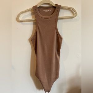 Abercrombie and Fitch Scuba Neck Ribbed Bodysuit in light brown, size small